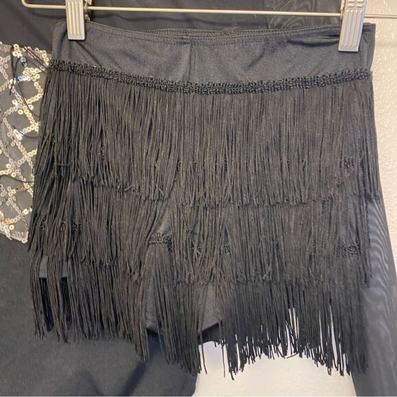 Weissman dance costume fringe 2 piece black Hermann's Boogie 13500 Child MC - Picture 6 of 13